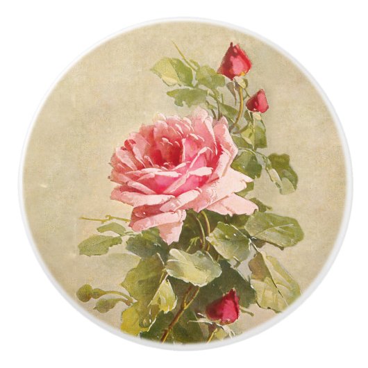 ヴィンテージエレガントピンクローズ セラミックノブ (正面)