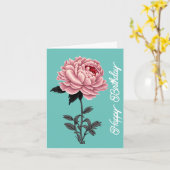 ヴィンテージエレガントピンク牡丹ハッピーバースデーグリーン カード (黄色い花)