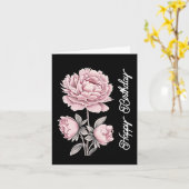 ヴィンテージエレガントピンク牡丹ハッピーバースデー カード (黄色い花)