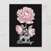 ヴィンテージエレガントピンク牡丹ハッピーバースデー ポストカード (正面)