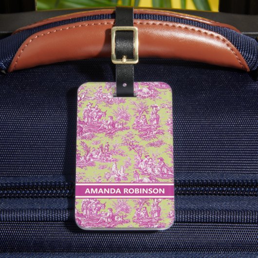 ヴィンテージエレガントピンク色の緑のトイルドゥジュウ ラゲッジタグ (正面インサイチュ2)