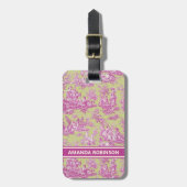 ヴィンテージエレガントピンク色の緑のトイルドゥジュウ ラゲッジタグ (正面縦)