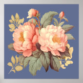 ヴィンテージエレガントピンク色の花 ポスター (正面)