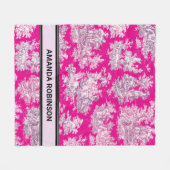 ヴィンテージエレガントピンク色マゼンタレイクトイレデジュイ フリースブランケット (正面(横))