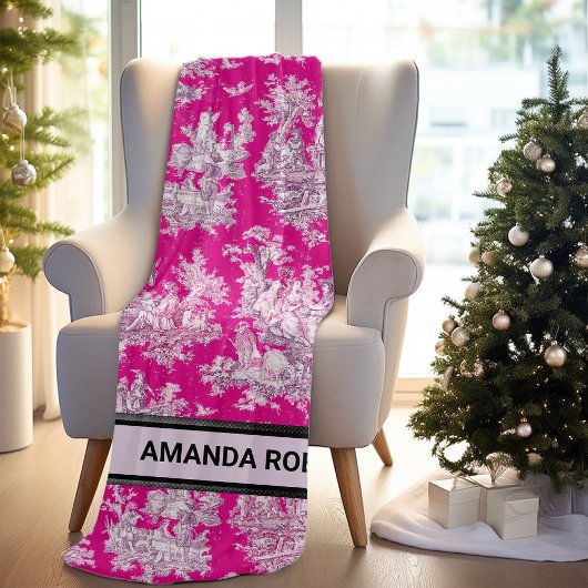 ヴィンテージエレガントピンク色マゼンタレイクトイレデジュイ フリースブランケット