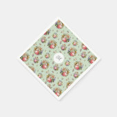 ヴィンテージエレガントピンク花柄の名前モノグラム スタンダードカクテルナプキン (角)