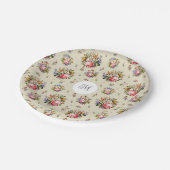 ヴィンテージエレガントピンク花柄の名前モノグラム ペーパープレート (アングル)