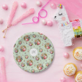 ヴィンテージエレガントピンク花柄の名前モノグラム ペーパープレート (パーティー)