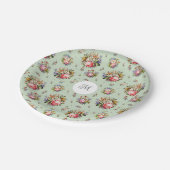 ヴィンテージエレガントピンク花柄の名前モノグラム ペーパープレート (アングル)