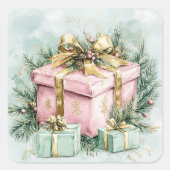 ヴィンテージエレガントピンク金ゴールドクリスマス スクエアシール (正面)