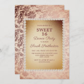 ヴィンテージエレガントピンク金ゴールドスウィート16ダンスパーティー 招待状 (正面/裏面)