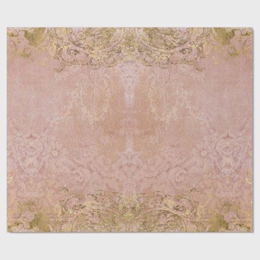 ヴィンテージエレガントピンク金箔ダマスクデコパージュ ラッピングペーパー (フラット)