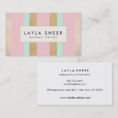 ヴィンテージエレガントピンク&金ゴールドストライプのメイクアップアーティスト 名刺 (正面/裏面)