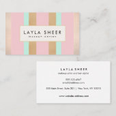 ヴィンテージエレガントピンク&金ゴールドストライプのメイクアップアーティスト 名刺 (正面/裏面)