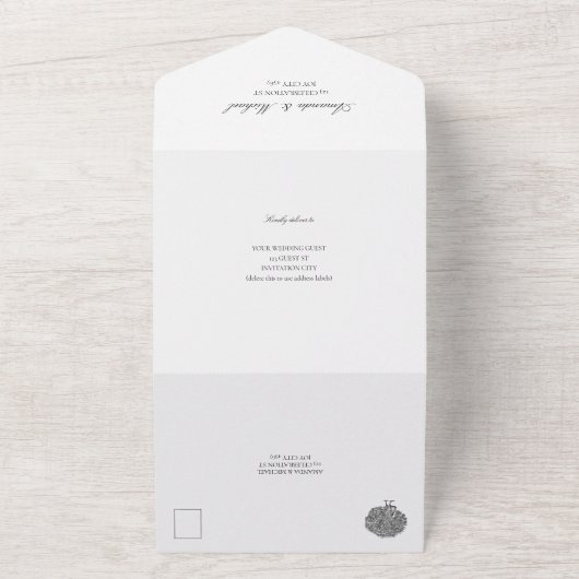 ヴィンテージエレガントピーコックトリフォールドシールアンドセンド オールインワン招待状 (外側)