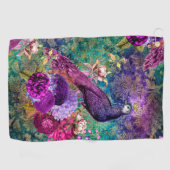 ヴィンテージエレガントピーコックパープルティール（緑がかった色） ゴルフタオル (横)