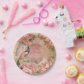 ヴィンテージエレガントピーコックピンクピーニーブライダルシャワー ペーパープレート (パーティー)