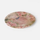 ヴィンテージエレガントピーコックピンクピーニーブライダルシャワー ペーパープレート (アングル)