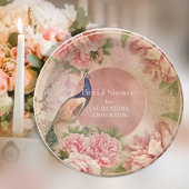 ヴィンテージエレガントピーコックピンクピーニーブライダルシャワー ペーパープレート