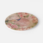 ヴィンテージエレガントピーコックピンク牡丹ベイビーシャワーパップ ペーパープレート (アングル)