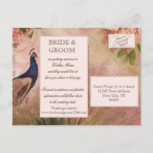 ヴィンテージエレガントピーコックフローラピンク日付を保存 案内ポストカード (裏面)