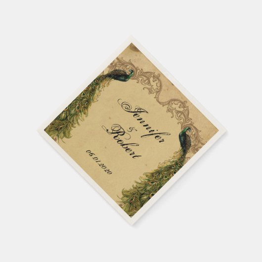 ヴィンテージエレガントピーコックポ結婚スナプキン スタンダードカクテルナプキン (角)