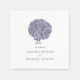 ヴィンテージエレガントピーコックミッドナイト結婚ブルー スタンダードカクテルナプキン