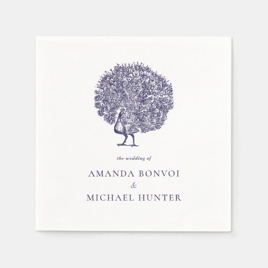 ヴィンテージエレガントピーコックミッドナイト結婚ブルー スタンダードカクテルナプキン (正面)