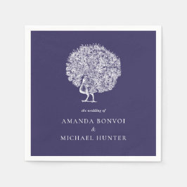 ヴィンテージエレガントピーコックミッドナイト結婚ブルー スタンダードカクテルナプキン