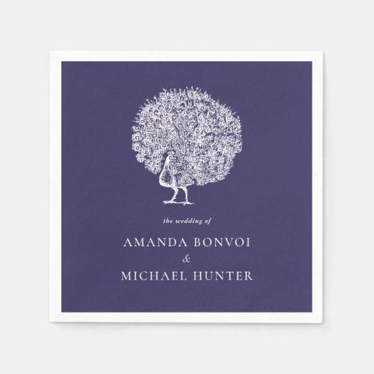 ヴィンテージエレガントピーコックミッドナイト結婚ブルー スタンダードカクテルナプキン (正面)