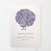 ヴィンテージエレガントピーコックミッドナイト結婚ブルー 三つ折り招待状 (カバー)