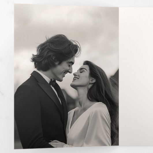 ヴィンテージエレガントピーコックミッドナイト結婚ブルー 三つ折り招待状 (内部最初)