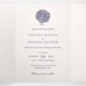 ヴィンテージエレガントピーコックミッドナイト結婚ブルー 三つ折り招待状 (内部中)