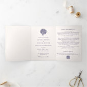 ヴィンテージエレガントピーコックミッドナイト結婚ブルー 三つ折り招待状 (内部)