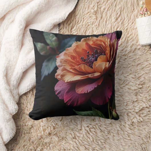 ヴィンテージエレガントピーチ赤フローラムーディボホ クッション (ブランケット)