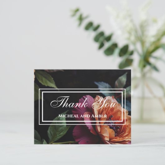 ヴィンテージエレガントピーチ赤フローラムーディボホ サンキューカード (スタンド正面)