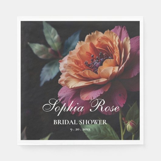 ヴィンテージエレガントピーチ赤フローラムーディボホ スタンダードランチョンナプキン (正面)