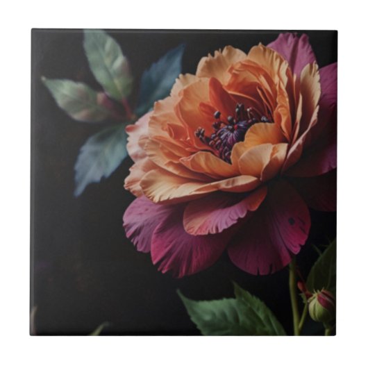 ヴィンテージエレガントピーチ赤フローラムーディボホ タイル (正面)