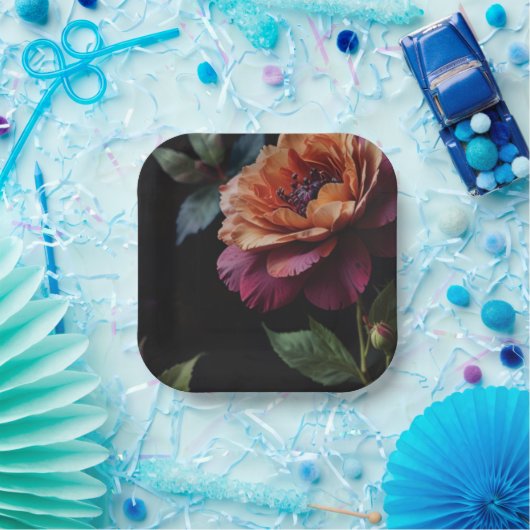 ヴィンテージエレガントピーチ赤フローラムーディボホ ペーパープレート (パーティー)