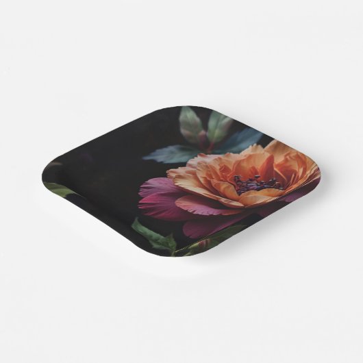 ヴィンテージエレガントピーチ赤フローラムーディボホ ペーパープレート (傾斜あり)