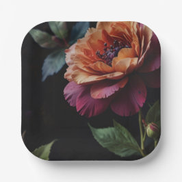 ヴィンテージエレガントピーチ赤フローラムーディボホ ペーパープレート