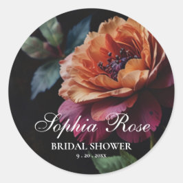 ヴィンテージエレガントピーチ赤フローラムーディボホ ラウンドシール