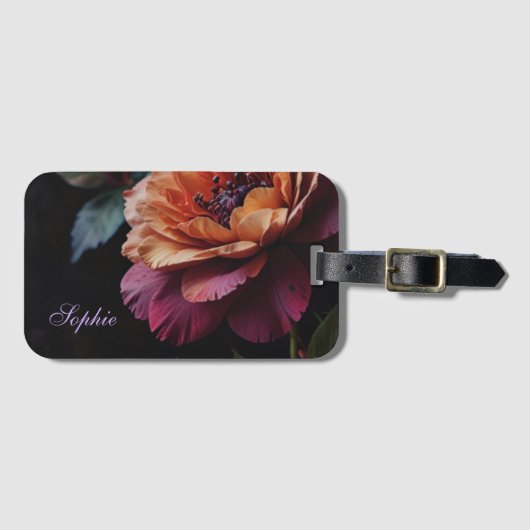 ヴィンテージエレガントピーチ赤フローラムーディボホ ラゲッジタグ (正面横)