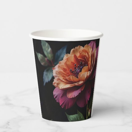 ヴィンテージエレガントピーチ赤フローラムーディボホ 紙コップ (裏面)