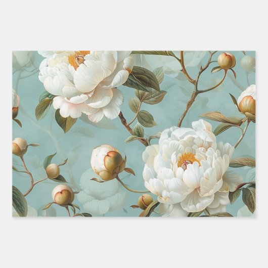 ヴィンテージエレガントピーニーパステルフローラギフト ラッピングペーパーシート (正面2)