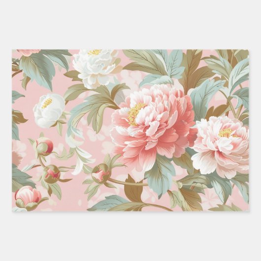 ヴィンテージエレガントピーニーパステルフローラギフト ラッピングペーパーシート (正面)