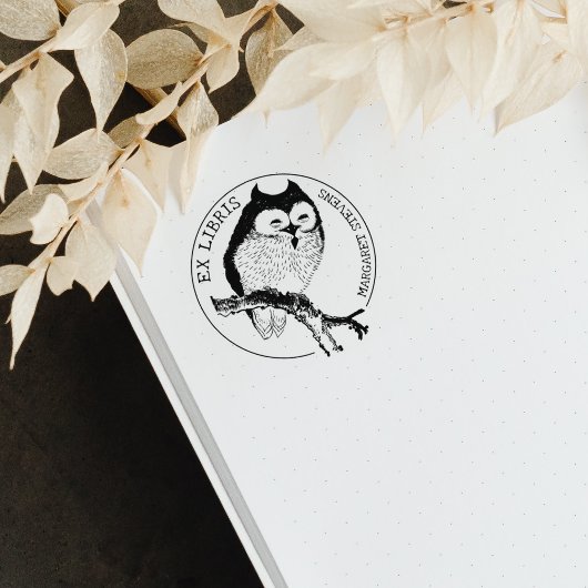 ヴィンテージエレガントフクロウEx Libris Book ラバースタンプ