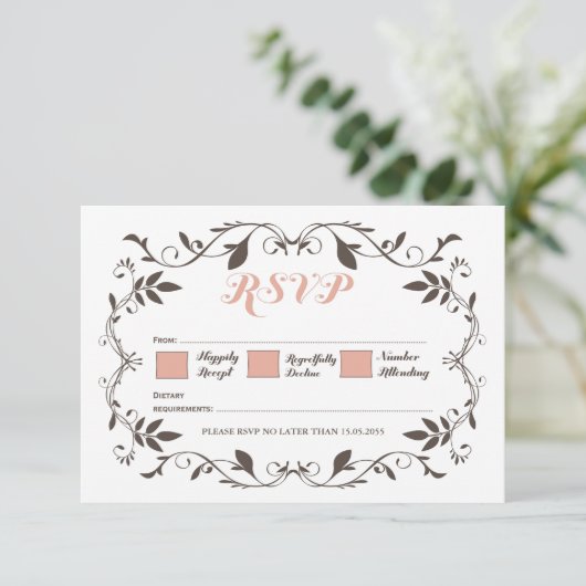 ヴィンテージエレガントフビクトリアンローシュ結婚式RSVP 出欠カード (スタンド正面)