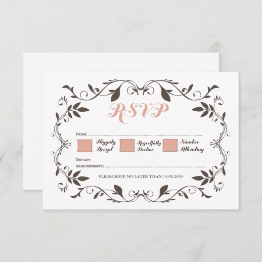 ヴィンテージエレガントフビクトリアンローシュ結婚式RSVP 出欠カード (正面/裏面)