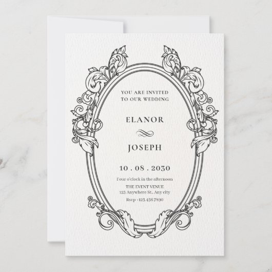 ヴィンテージエレガントフレーム結婚アートの写真 招待状 (正面)
